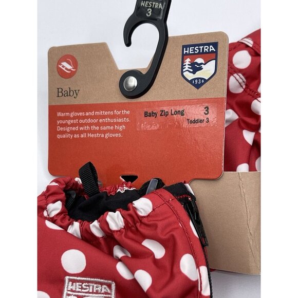HESTRA GLOVES MITTENS GIRLS KIDS LONG ZIP MITTENS RED POLKA DOTS SIZE 3 - Picture 4 of 5